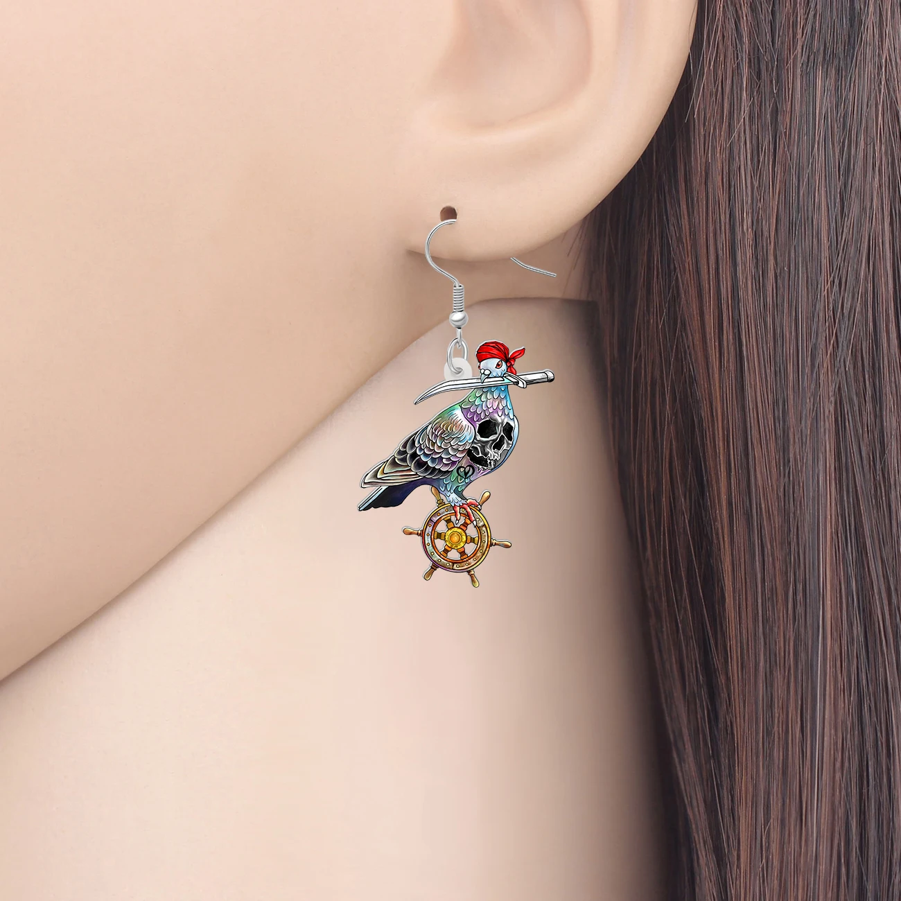 Bonsny Acrylic Halloween Novelty Wooden Rudder Sailor Pigeon Earrings Dangle Drop For Women Girls Kids Teens Gifts Decorations