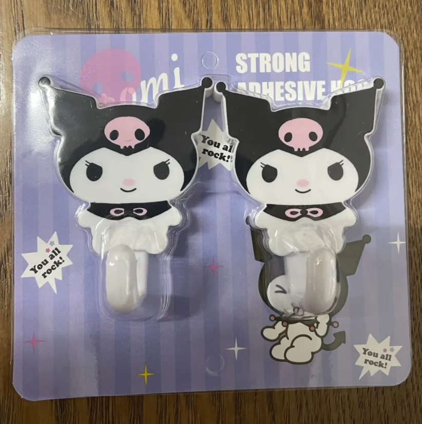 2Pcs Set Kuromi Sanrio Strong Self Adhesive Hooks Key Storage Hanger for Kitchen Bathroom Door Wall Multi-Function Bathroom Hook