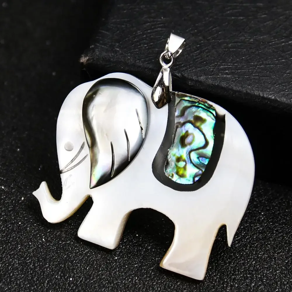1PC Elephant Proboscis Pendant Natural Mother of Pearl Mosaic Rainbow Abalone Shell Jewelry Handmade DIY Necklace Accessory