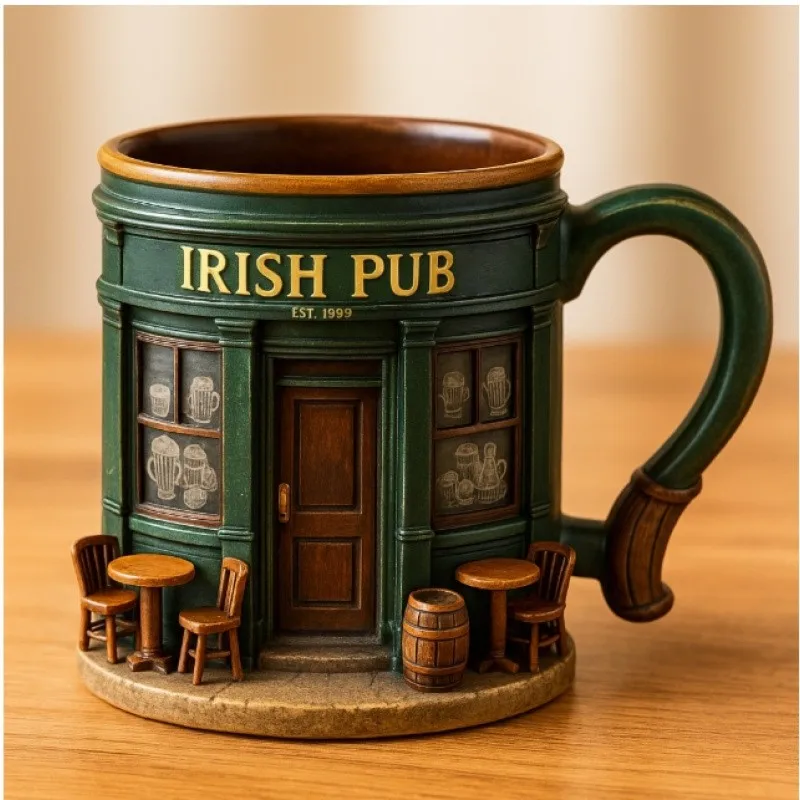 ABMI-Ideal For Various Occasions 300Ml 3D Resin Mug In Irish Pub Design- Includes Inner Liner& Gift Boxing,