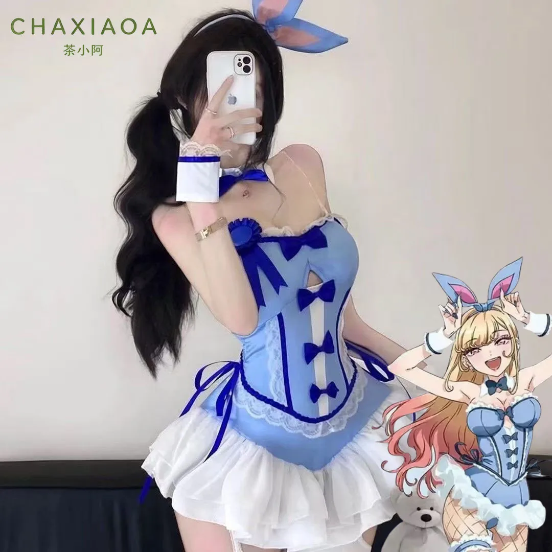 2026 My Dress-Up Darling Marin Kitagawa Bunny Girl Cosplay Costume Full Set Women Blue Maid Bunny Outfit Halloween Fancy Dress