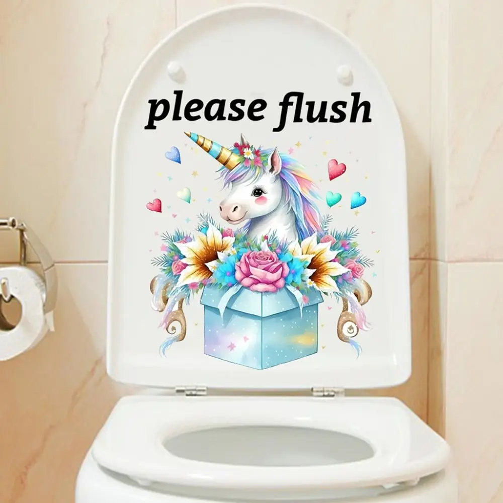 Cartoon PVC Sea Animal Toilet Sticker Washable Removable Toilet Sign Sticker Cute Please Flush Bathroom Decals Living Room