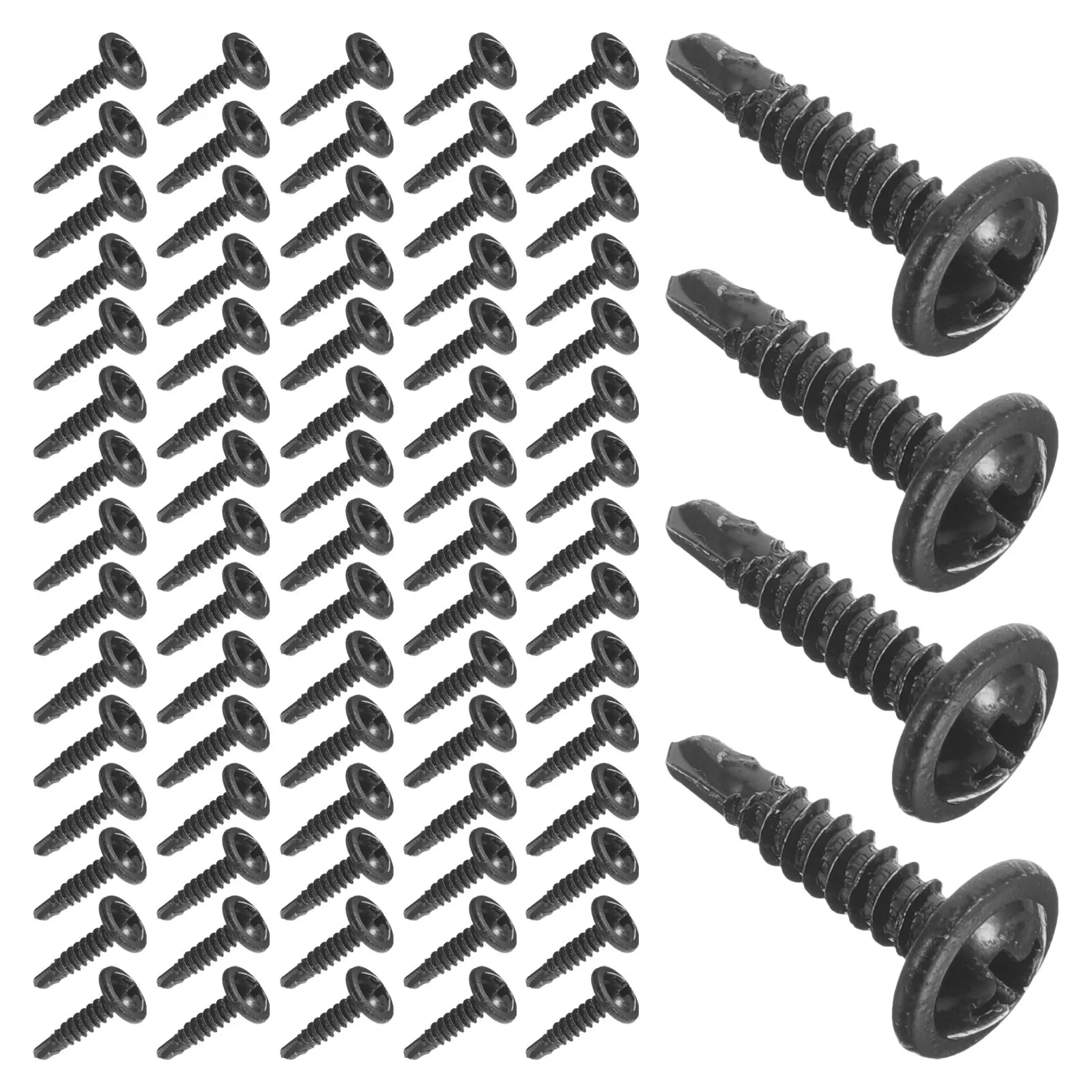 

460 шт. черных закаленных саморезов с плоской головкой и большой крестообразной шайбой, сверхпрочные, для сборки мебели из дерева и металла