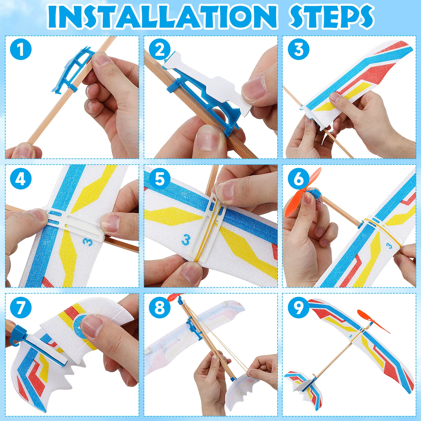 Set di 5 Aeroplani a Vento Fai-da-Te, Giocattoli Educativi per Bambini, Aerei Volanti Fatti a Mano, Set di Attività per Bambini, Colori Vivaci, Giocattoli Aerei Fai-da-Te