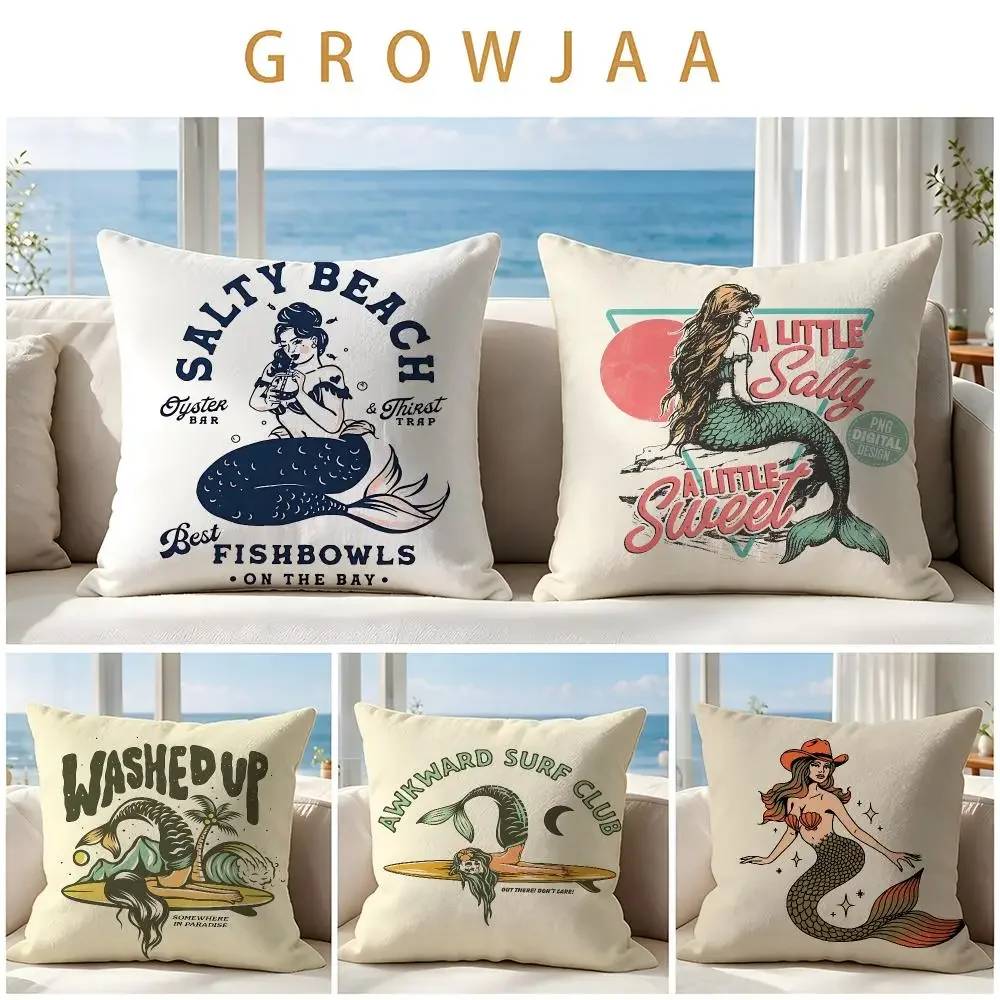 Mermaid‑Human Cushion Cover Throw Pillow Short Plush Fresh Natural Cushion for Living Room Sofa Ornament Present Gift