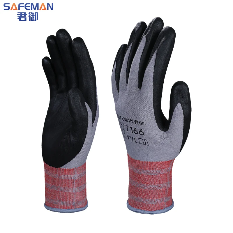 SAFEMAN 7166 Garden Safety Gloves Nylon Nitrile Sandy Coated Work Gloves，Soft, comfortable, breathable and wear-resistant