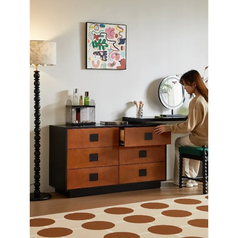 #Time six chest cabinet/French retro solid wood storage chest of drawers household bedroom storage cabinet medieval living room