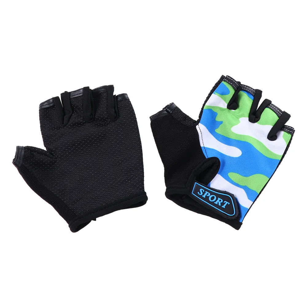

Girls Non-slip Breathable Hiking Elastic Children Cycling Gloves Riding Equipment Camouflage Bike Mittens Half Finger Golves