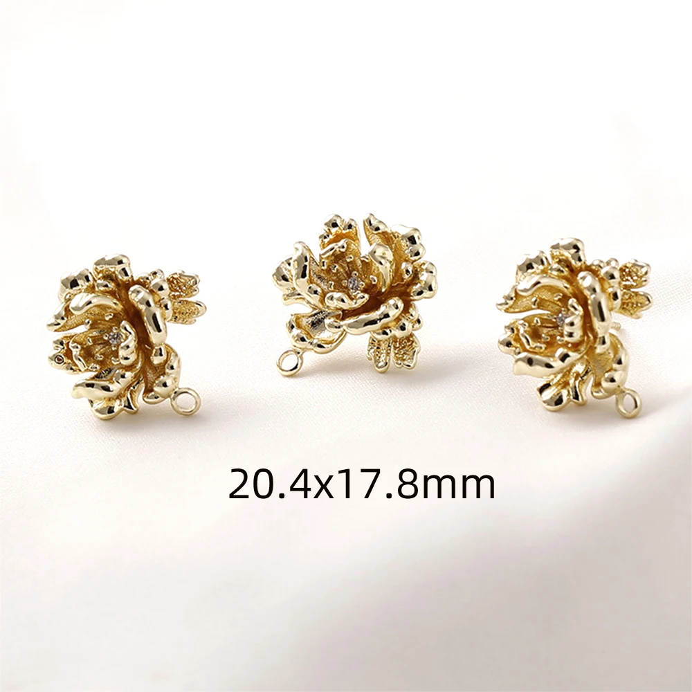 2 PCS Brass Plated with 14K Gold Peony Flower with Hanging Earrings DIY Jewelry Making Semi-finished Product Accessory Materials
