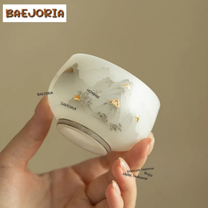 BAEJORIA 200ml Ice Seed Biscuiting Gold Drawing Teacup Creative Tea Bowl Tea Pair Tea-tasting Meditation Cup Chazhan Master Cups