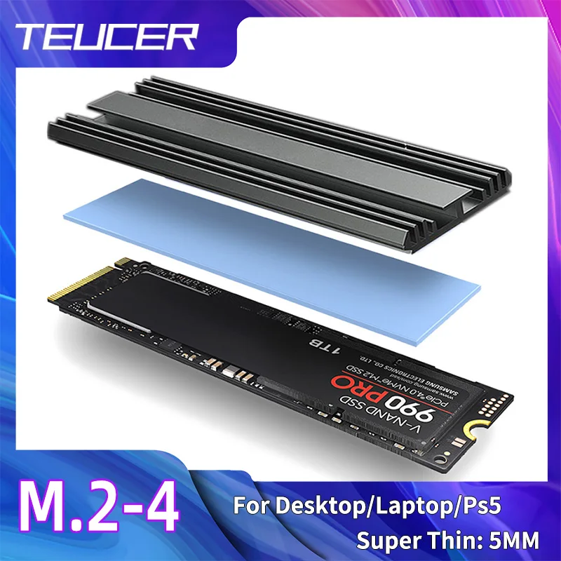 TUECER M.2 NVME NGFF 2280 Solid State Harde Schijf Radiator M.2 SSD Aluminium Koeler Met Thermische Pad Voor PS5 Desktop PC