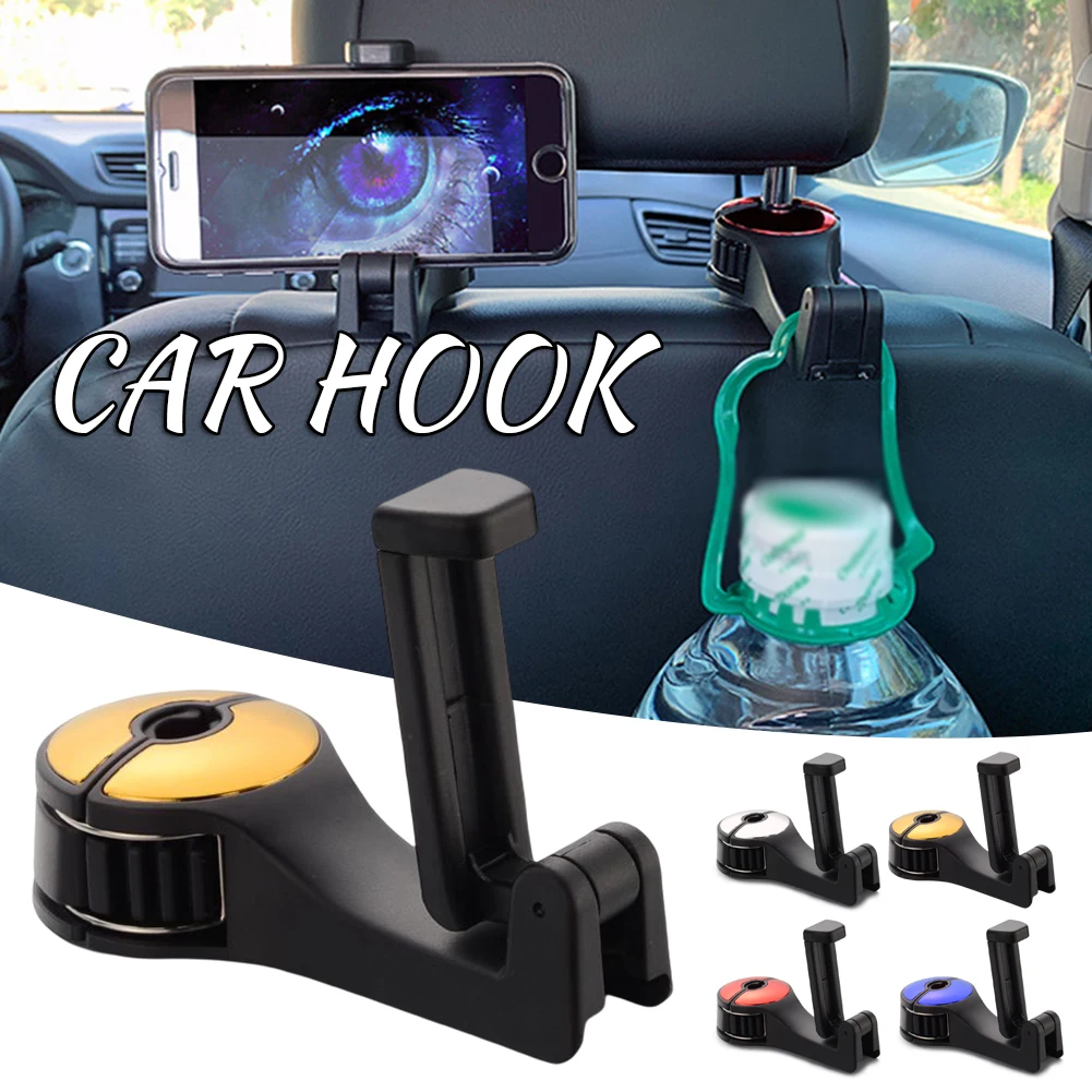 Car Headrest Hooks With Phone Holder Hand Free Multi-functional For Shopping Backpack Travel