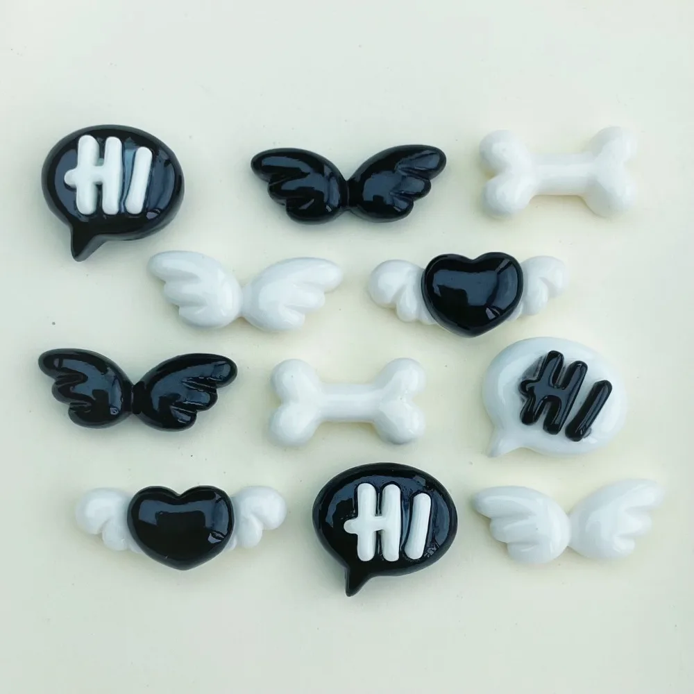 30pcs  Kawii Mini resin Wing Heart Bone Miniature Flat Back Cabochons For Hairpin Scrapbooking DIY Home Decor Craft Accessories