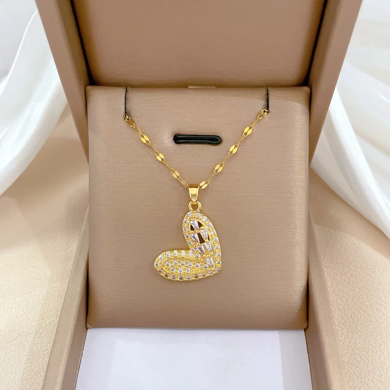OIMG 316L Stainless Steel Multiple Styles Exquisite Heart Luxurious Temperament Gorgeous Necklace For Women Clavicle Chain
