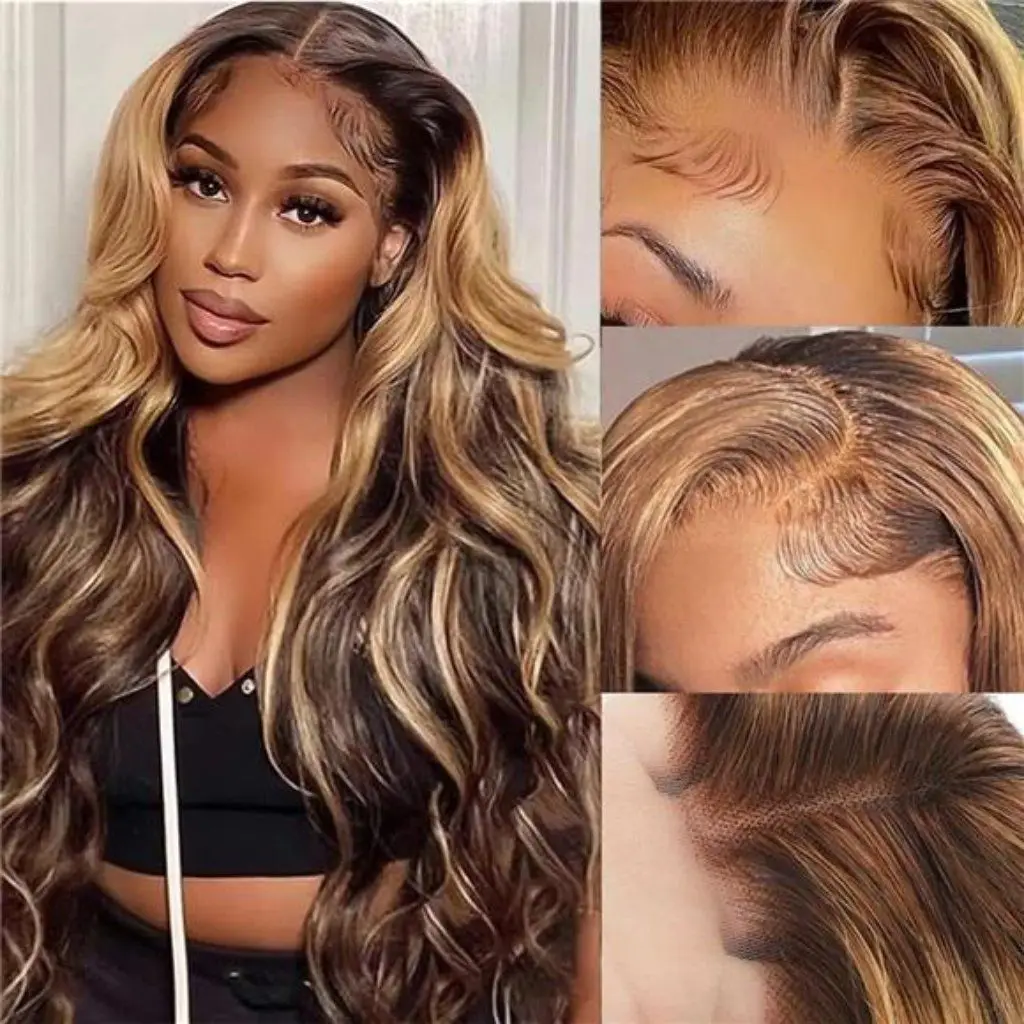 13x6 human hair lace frontal wig For Women Hightlight 4/27 Wig 13x4 HD Blonde Highlight Straight Lace Front Human Hair Wig