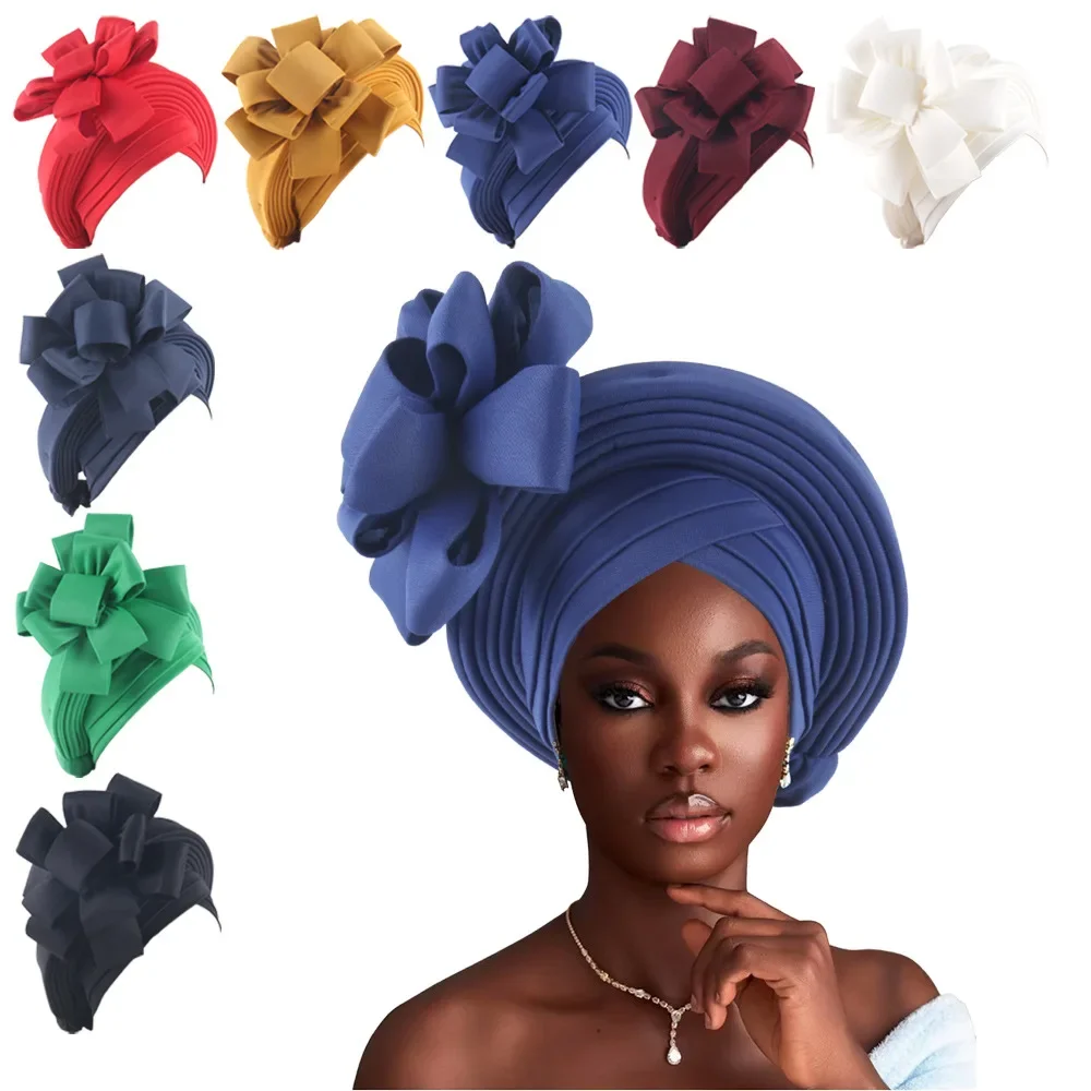

Already Made Flower Turban Cap for Women Muslim Hijab Bonnet Hat African Auto Gele Headties Nigerian Wedding Headpiece Head Wrap