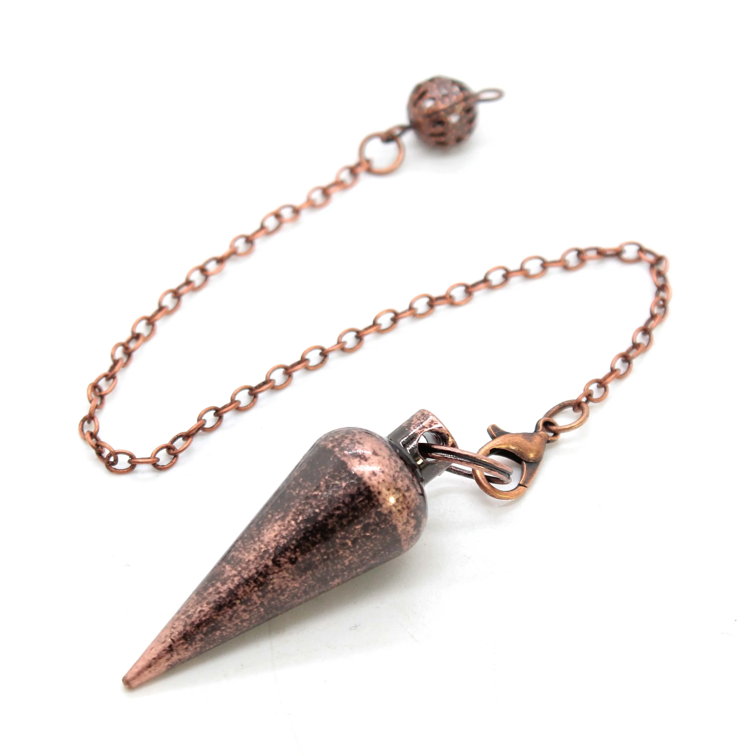 Antique Copper Round Cone Pendulum Pendant For Dowsing Divination Spiritual Pendulos Healing Reiki Pendules Metal Pendulums