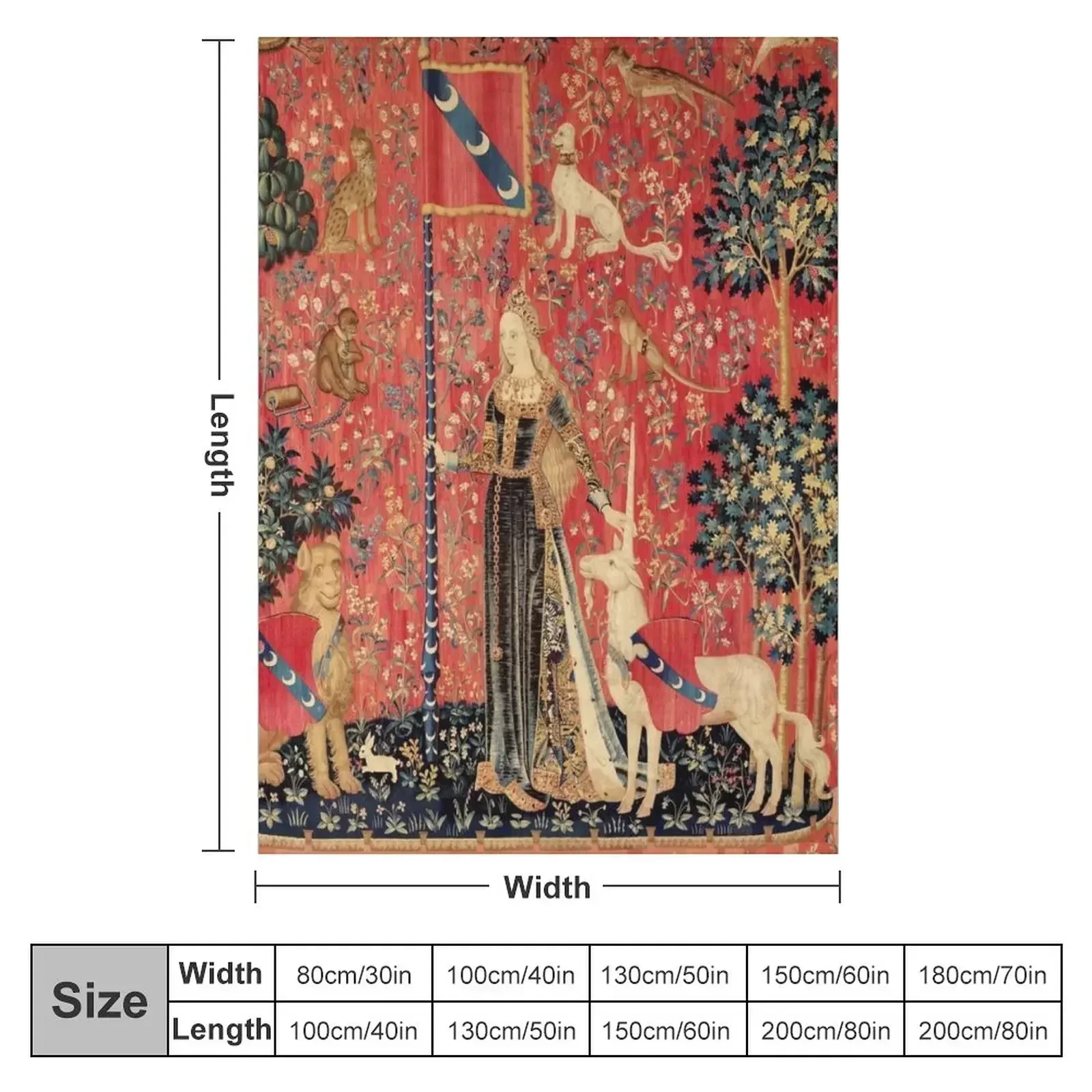 LADY AND UNICORN ,TOUCH ,Lion,Fantasy Flowers,Animals Red Green Floral Throw Blanket