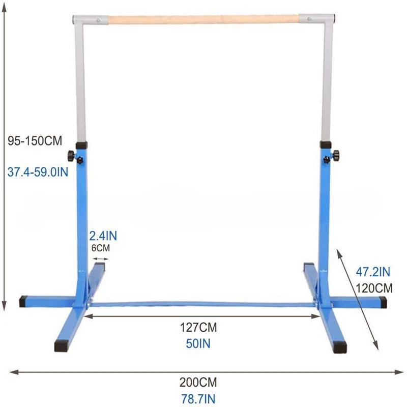 Steady freestanding kids horizontal bar,simple gymnastic bar with mat for home use actual factory