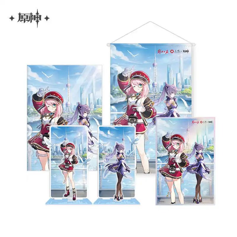 Presale Official Game MiHoYo Genshin Impact Keqing Charlotte Theme Cosplay Poster Folder Acrylic Stand Fan Birthday Gifts