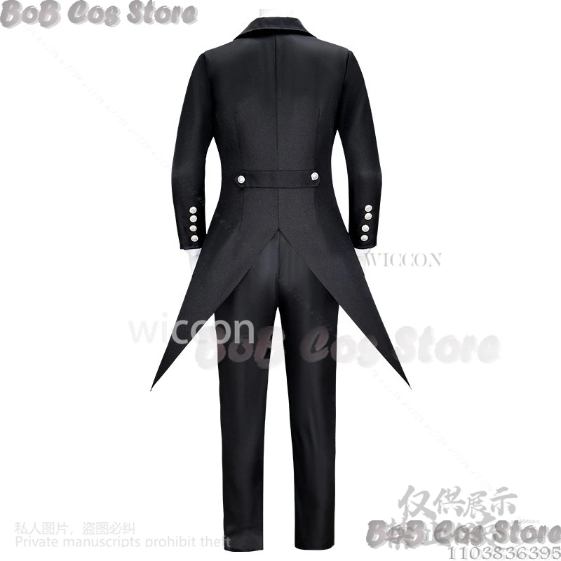 Black Anime Butlerr Cosplay Sebasuchan Devil Uniform Costume Coat Pants Shirt Tie Vest Wig Halloween Party Roleplay Customized