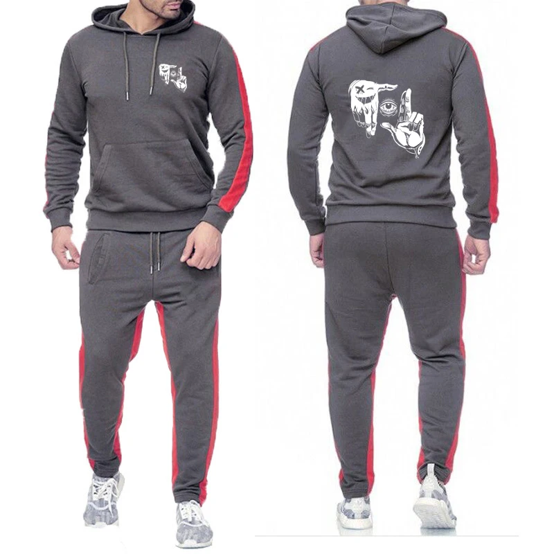 

gesture eye Print 2025 New Brand Men Spring Autumn Solid Color Sets Brand Fashion Hoodies Sweatshirt Pant Casual Jogger Suit