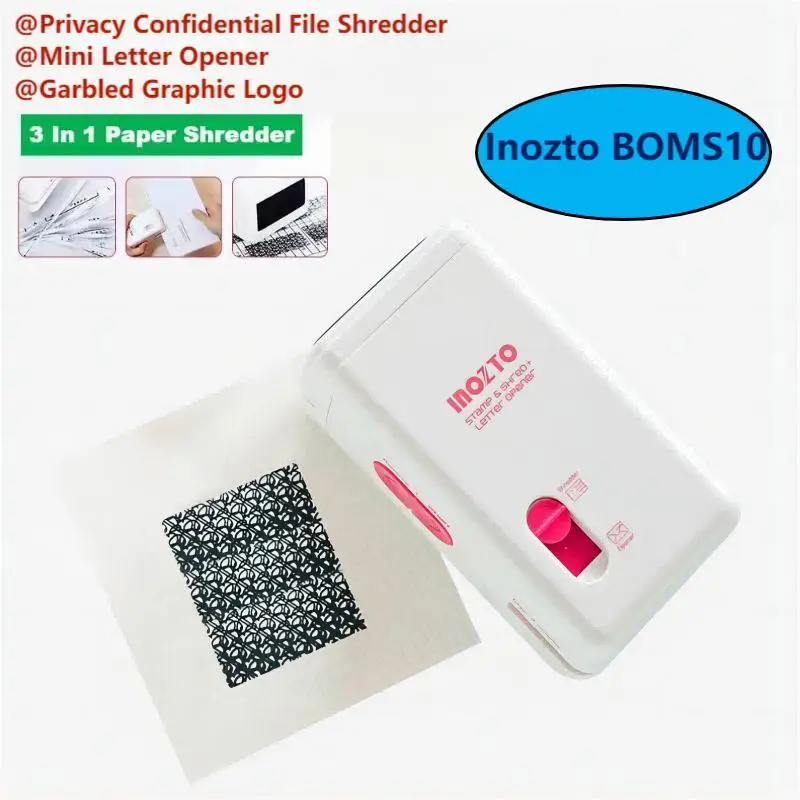 

Inozto BOMS10 3 In 1 Shredded Paper +Garbled Ink Stamp+Letter Opener Electric Cut File Protects Privacy Portable Paper Shredder