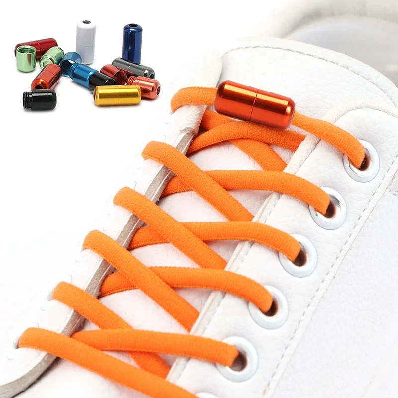 No Tie Elastic Flat Shoelaces Multi Color Aluminum Capsule Screw Shoelace Lock, Stretch Shoe Strings for White Casual Sneakers