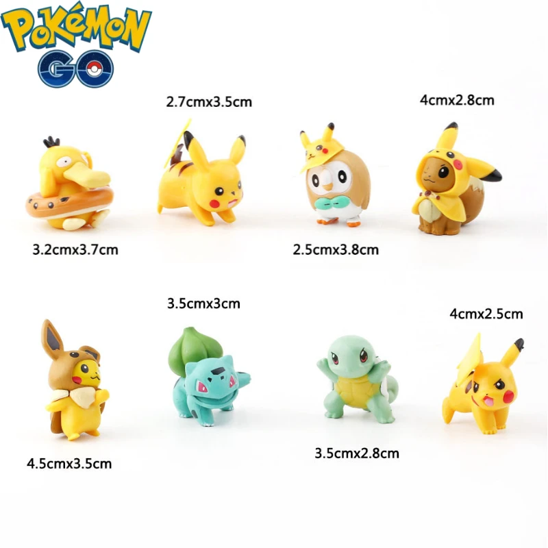 

8pcs Cute Anime Pokemon Mini Figures Cartoon Pikachu Characters Statue Table Decorations Kawaii Party Toys Birthday Gifts