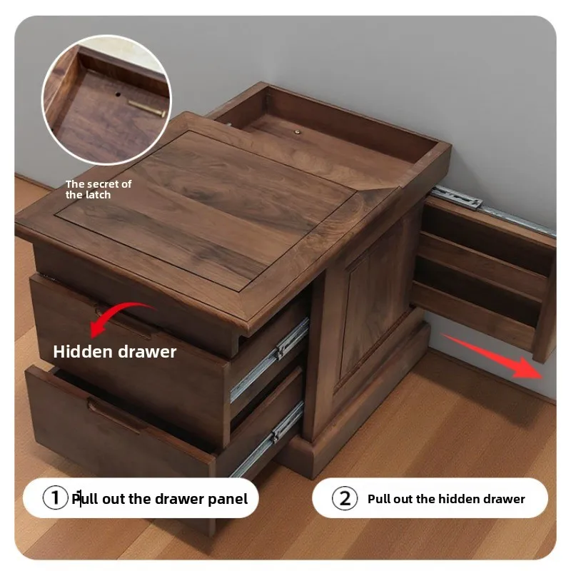Solid Wood Bedside Table with Dual Hidden Compartments: Large Capacity, Hidden Storage, Eco-Friendly, Moisture-Resistant