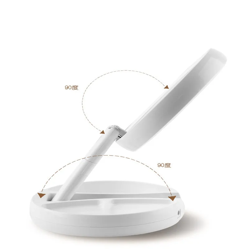 Espejo Led plegable con carga USB o batería, espejo de tocador blanco para maquillaje, cosmético con luz, espejos de mesa con aumento de 10X