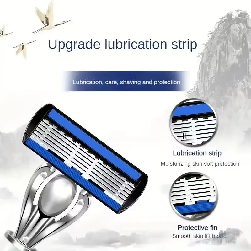 12-Blade Manual Razor For Men Six-Layer Replaceable Heads Old-Style Stainless Steel Blades Do Not Hurt The Skin Easy To Carry ﻿