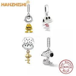 Authentic Real 925 Sterling Silver Cute Cartoon Dog Dangle Charm Bead Fit Original pan Bracelet Bangle Jewelry Birthday Gift