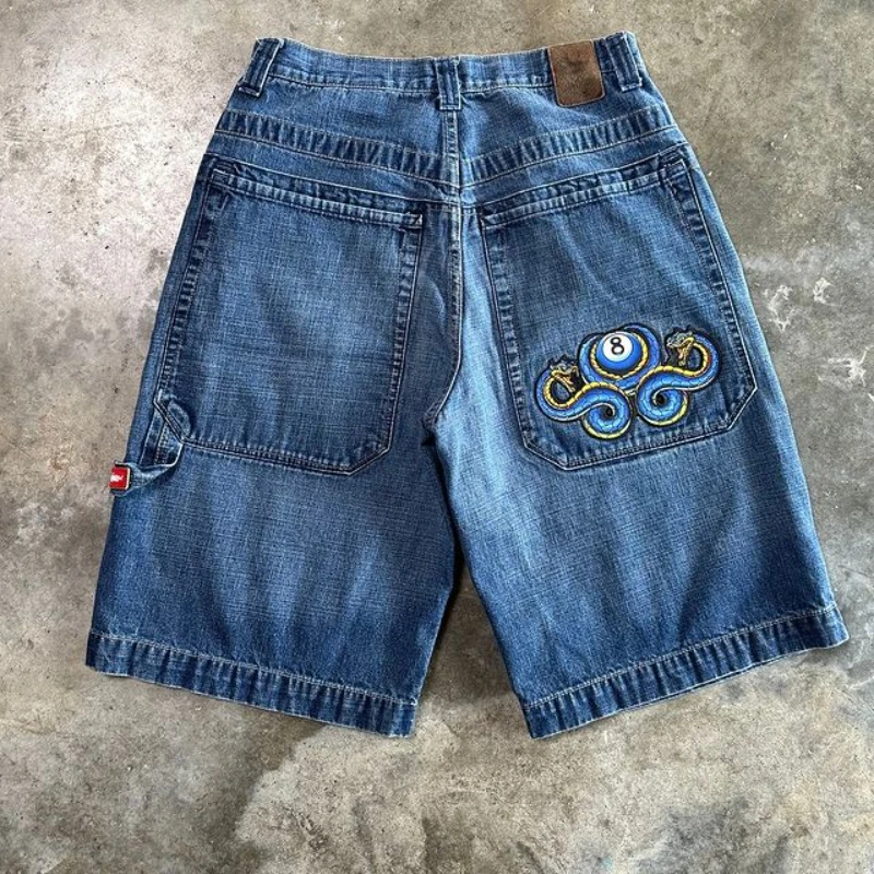 Jnco Harajuku Street Dragon Pocket Pattern Denim Shorts 2024 Summer Men and Women New Loose Gothic Y2k Jnco Shorts sweatpants