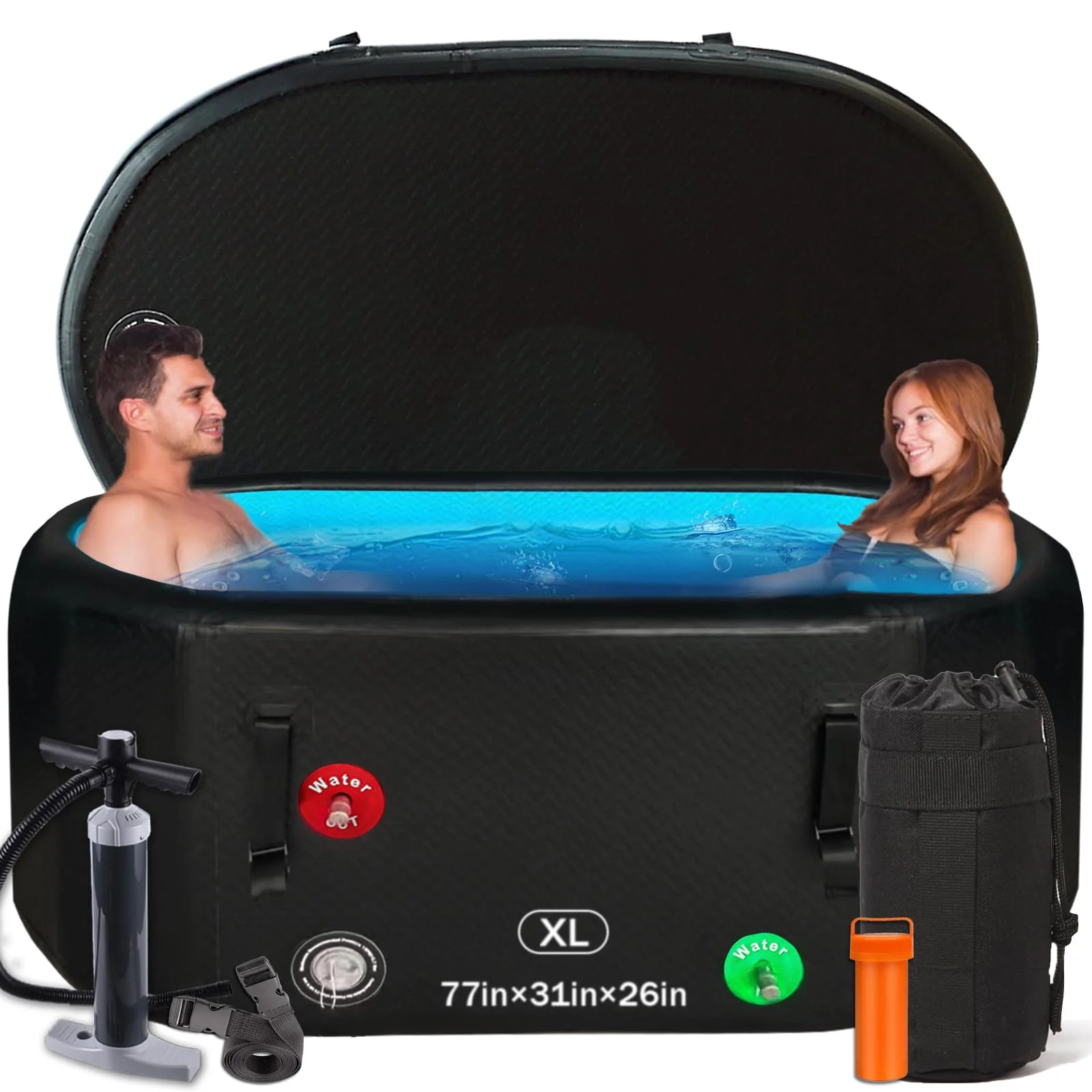 

XXL 196CM/77'' Cold Plunge Tub Inflatable Ice Bath Tub for Athletes with Insulated Lid，Portable Cold Water Plunge Water Chiller