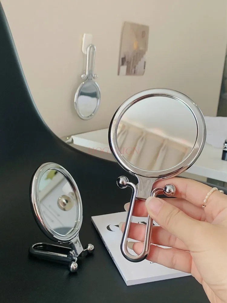 Small mirror portable household desktop handheld double-sided makeup mirror foldable makeup handle mirror