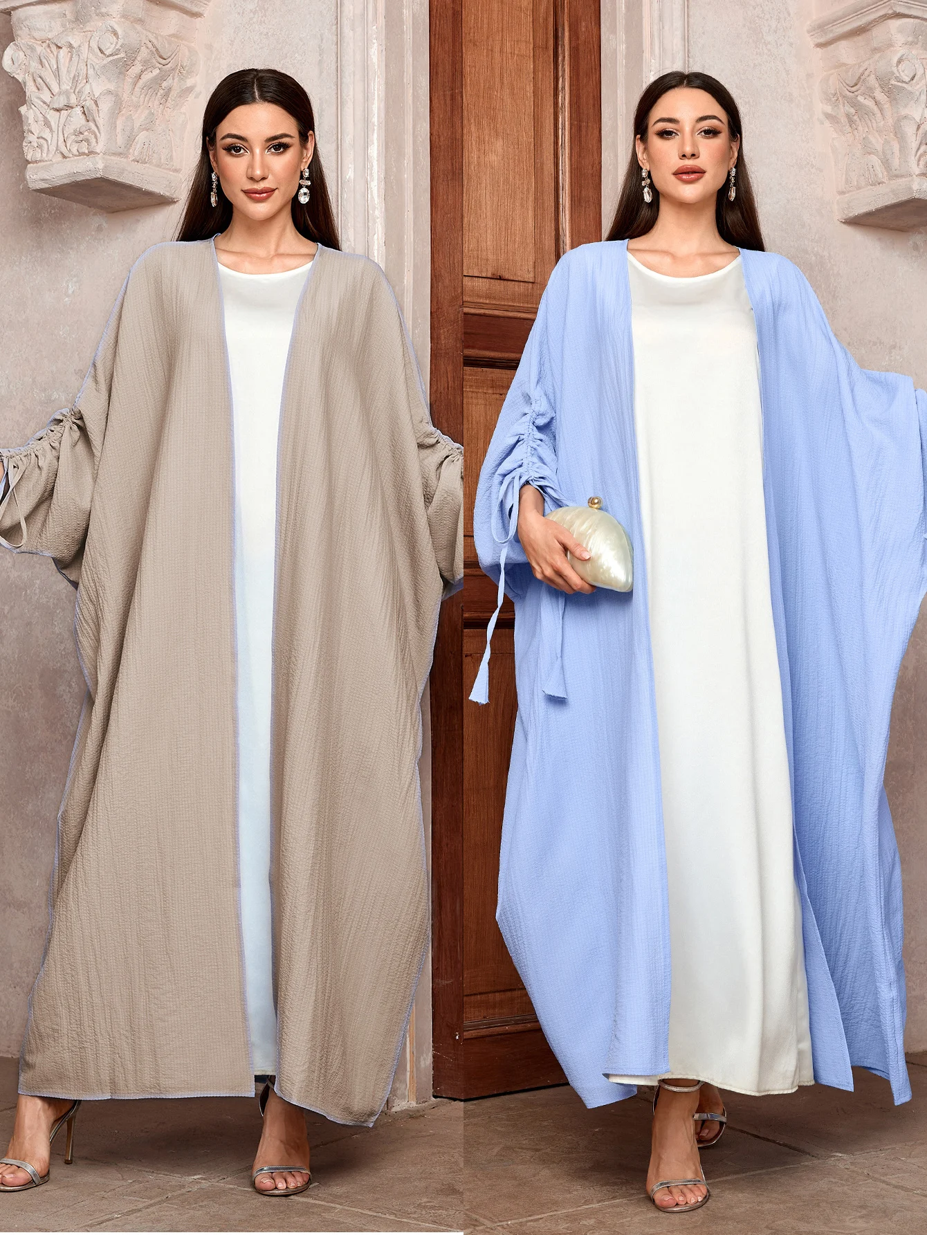 

2025 New Muslim Ramadan Eid Bangladesh Solid Ethnic Embroidery Sleeve Open Kimono Abaya Cardigan Moroccan Women Robe