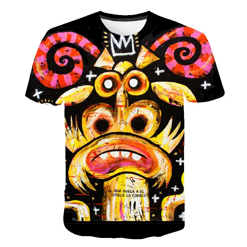 South America Ethnic Totem Feature Mask Harajuku Print Men\'s And Women\'s Crewneck Short Sleeve Street Hip-Hop T-shirt Top Summer