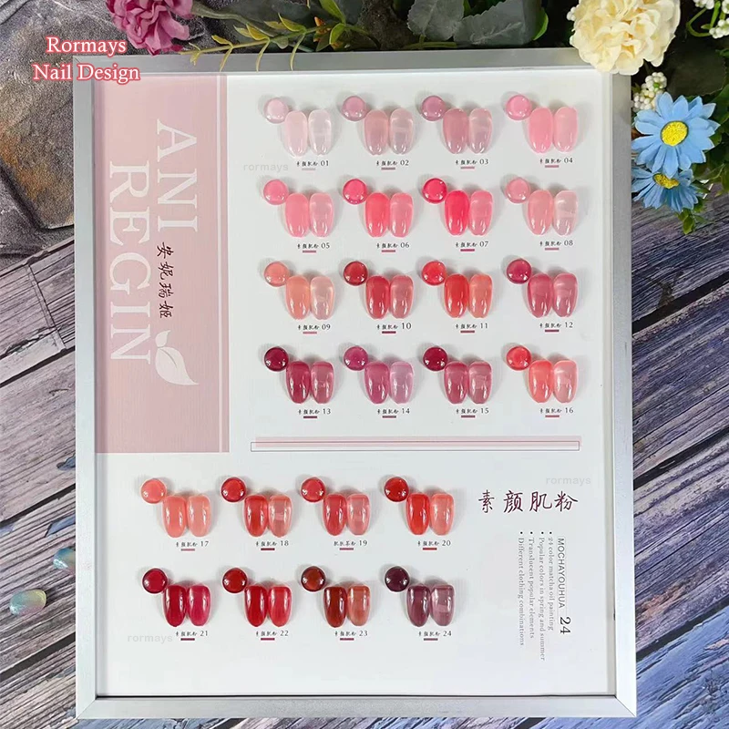 

Rormays Pink Nude gel Polishing 24PCS Jelly Varnish gel Translucent Lasting UV Color Penetrating Nail Design Pink Art Kit 15ML