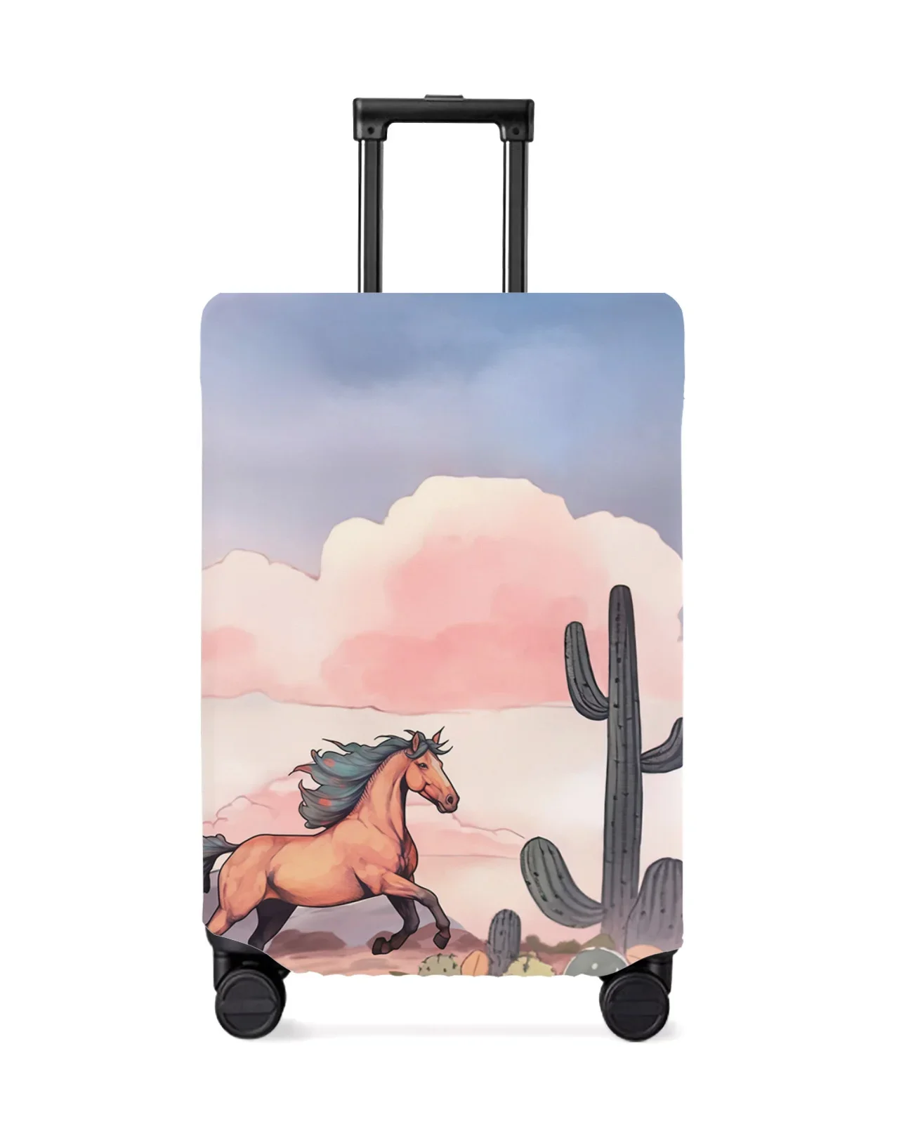 Horse Cactus Clouds Luggage Cover Stretch Suitcase Protector Baggage Dust Case Cover for 18-32 Inch Travel Suitcase Case