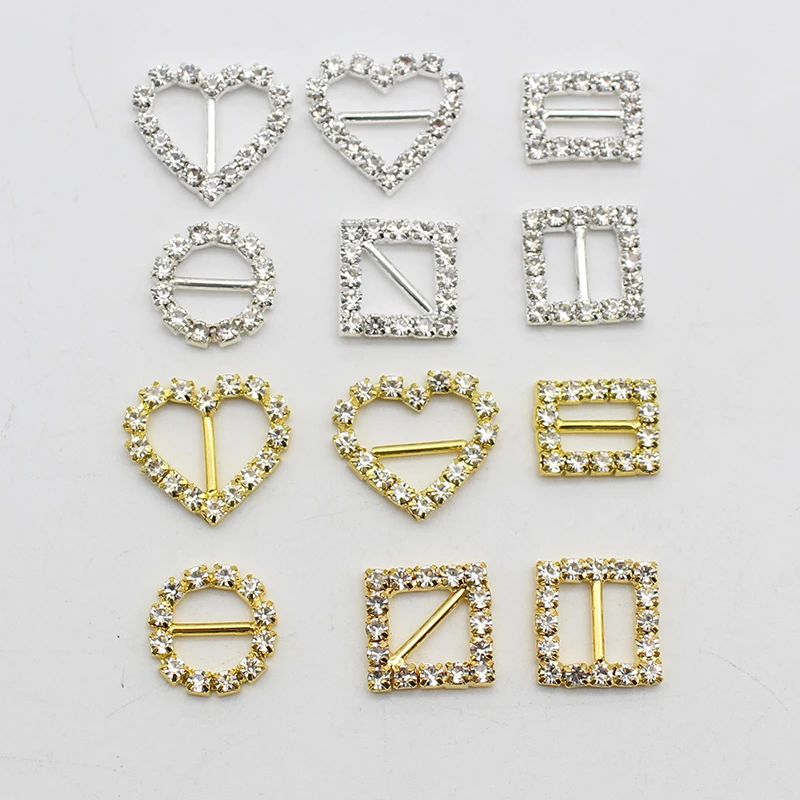 10pcs Multi-style Inner Diameter 1cm Rhinestone Slide Buckle Hair Accessories Buckle DIY Wedding Greeting Card Ribbon Decoration