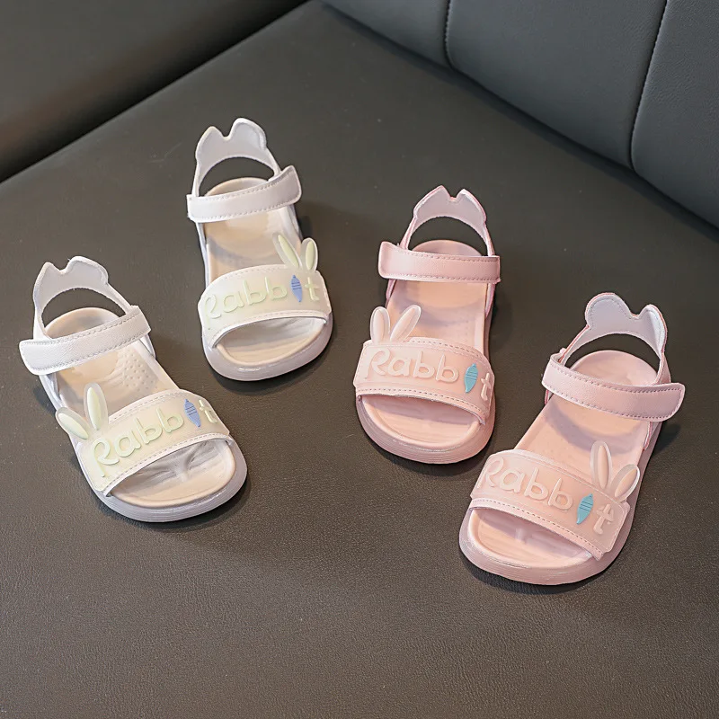 صنادل Summer Children Sandals for Girls Fashion Korean Cute Rabbit Princess Shoe Soft Sole Baby Kids Shoes White Beach Sandalias