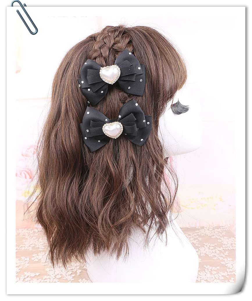 القوس النسائي للشعر الوردي Lolits لينة الإناث الراين اللؤلؤ مقاطع الشعر Jirai Kei دبوس الشعر المؤنث إكسسوارات الشعر