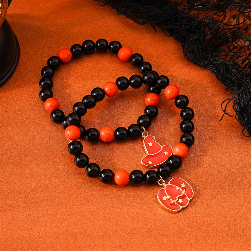 2 Teile/satz Mode Handgemachte Perlen Armbänder für Frauen Metall Kürbis Charms Armbänder Mädchen Halloween Festival Schmuck Geschenke – Detail 5