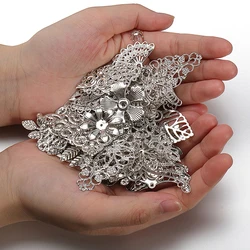 50g/lot Mixed Metal Flower Leaves Filigree Wraps Connectors Pendant Beads Caps Charms for DIY Jewelry Making Craft Supplies