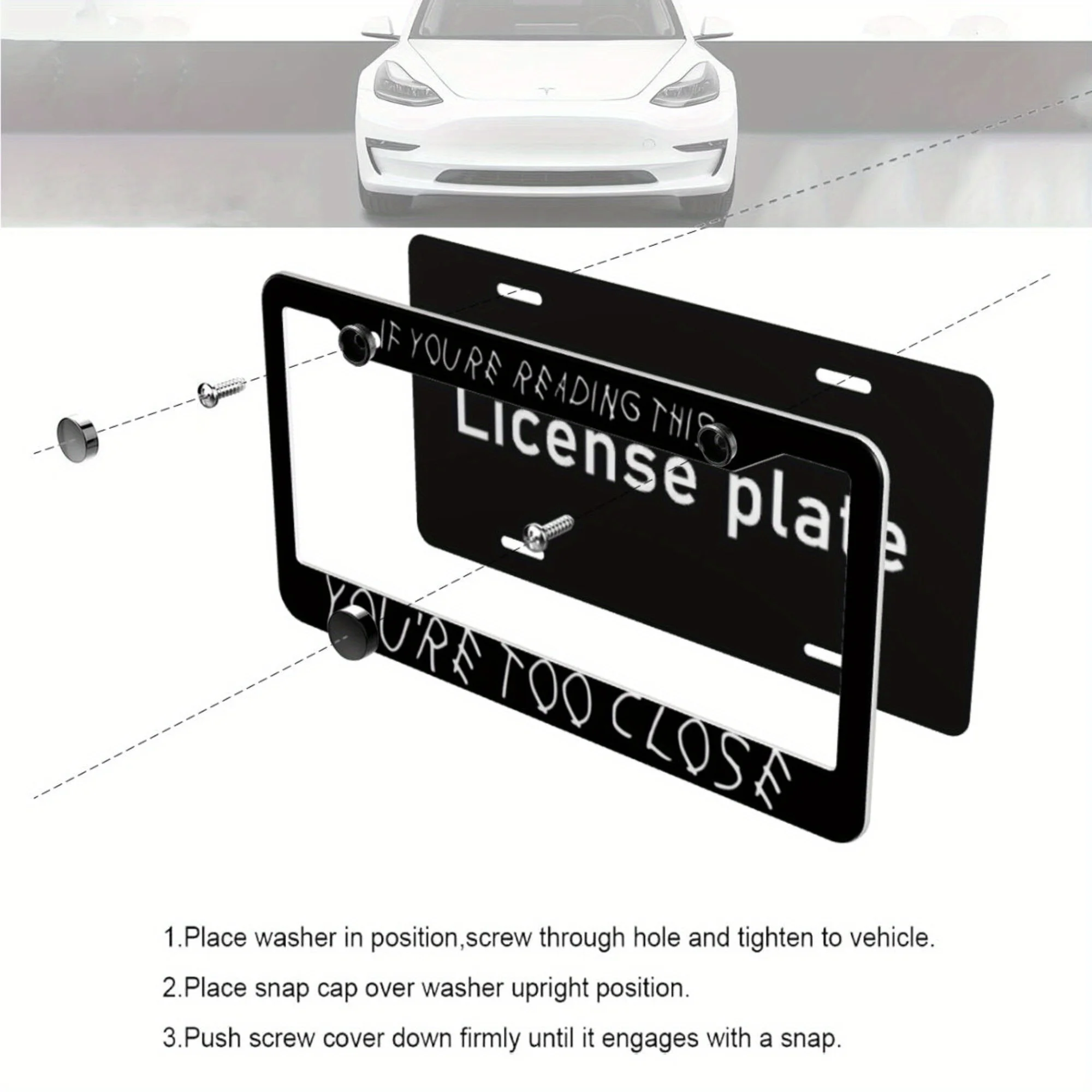 1pc Aluminum License Plate Frame, If You Are Reading This You're Too Close It's Too Late Car License Plate FrameFor Decorative - view 4
