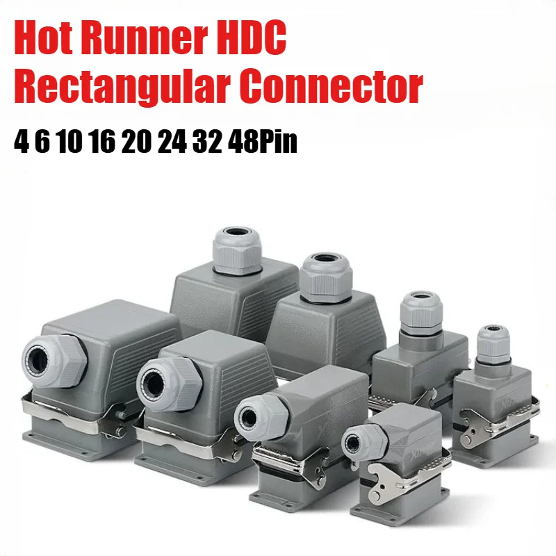 HDC Heavy Duty Connector HE Series 16A Male Female Housing Hot Runner Injection Molding Industrial Plug 4 6 10 16 20 24 32 48Pin
