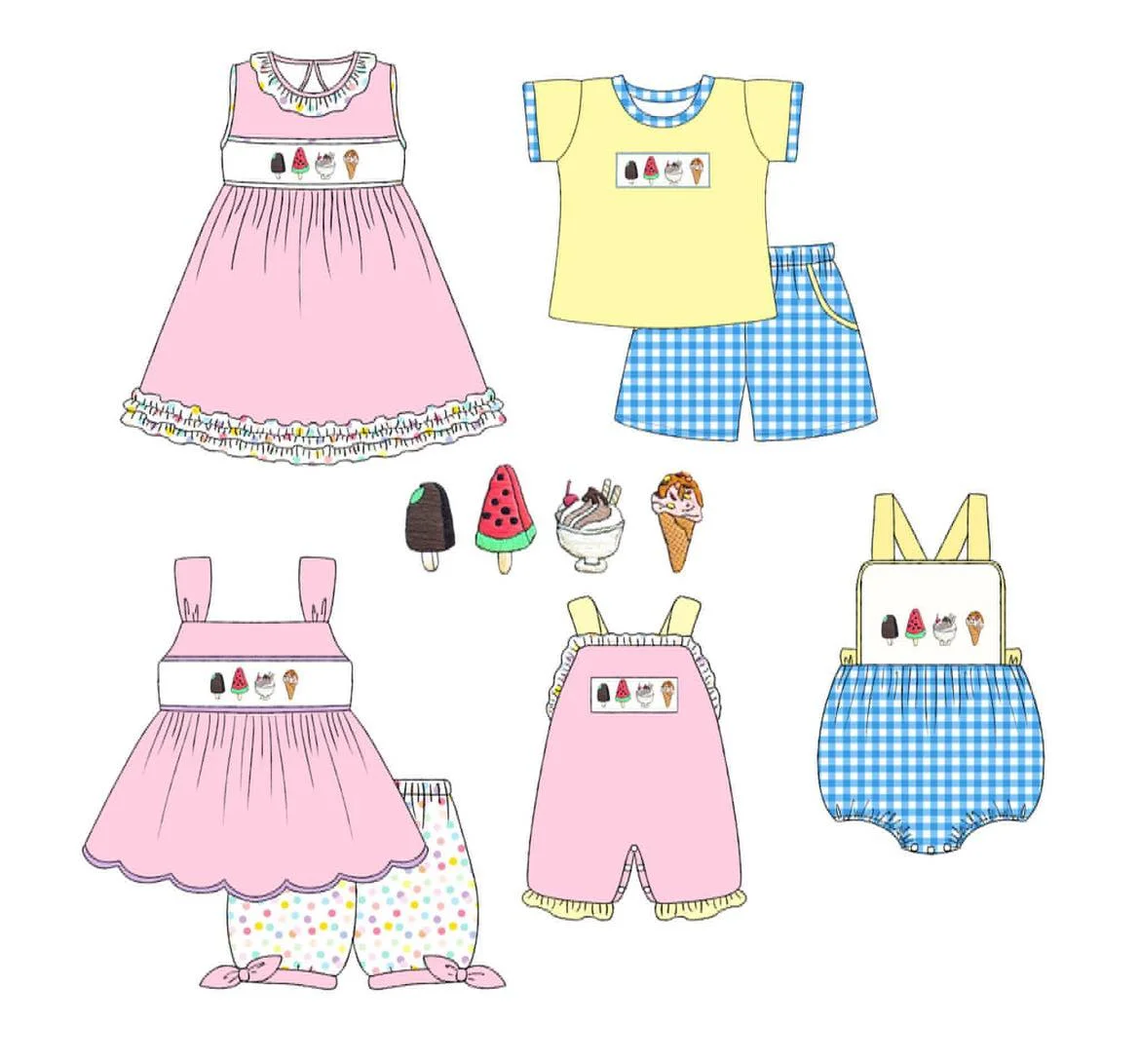 new style Summer Children's Clothing Popsicle Watermelon Dessert Pattern Short Sleeve Shorts Set Sibling Matching Set