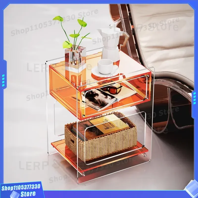 Modern Acrylic Side Table Creative Small Coffee Table for Living Room Simple Floor Stand Bedside Cabinet Bedroom Furniture
