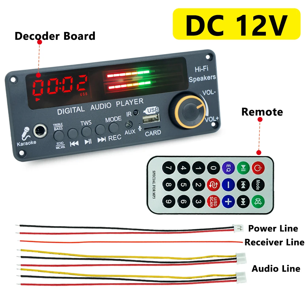 KEBIDU Bluetooth 5.3 MP3-Decoder-Board Auto TWS Kabelloser MP3-Player DC 12V DIY Home Audio Modul mit Mikrofon USB TF FM-Radio für Lautsprecher – Detail 10